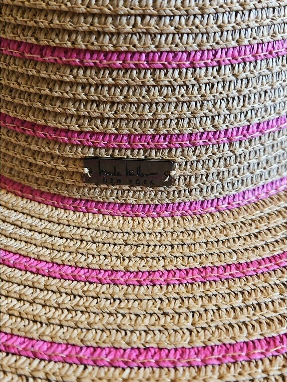 Nicole Miller New York Sun Hat Womens Tan Pink Wide Brim Packable NWT One Size